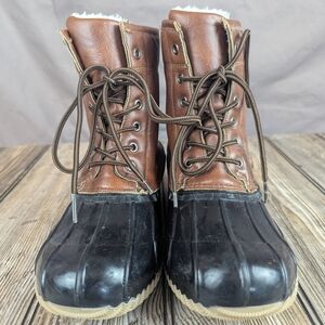 Rain Boots No Brand Name Size 38 Navy Blue With Brown Faux Leather Upper